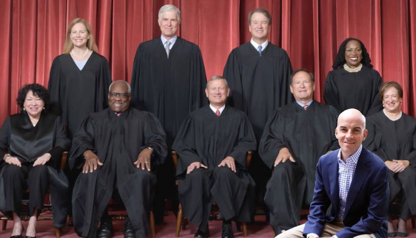 Supreme Court justices with Attorney Brian Fletcher (composite image)