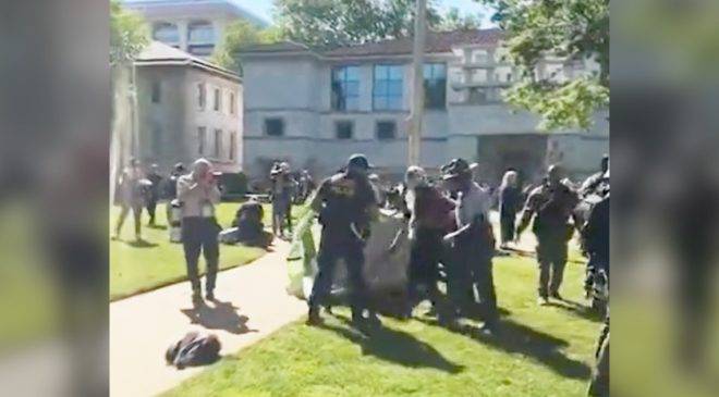 ‘Stop Cop City’ Protesters Confronted by Police over Emory University Campus Encampment for Palestine