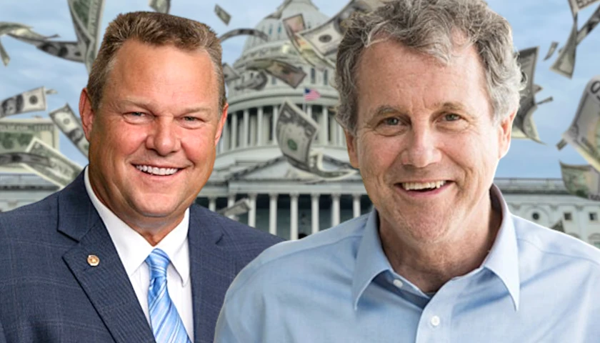 Sen. Sherrod Brown with Sen. Jon Tester in front of the U.S. Capitol (composite image)