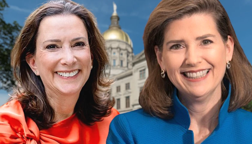 Susie Greenberg and Deborah Silcox in front of the Georgia State Capitol Building (composite image)